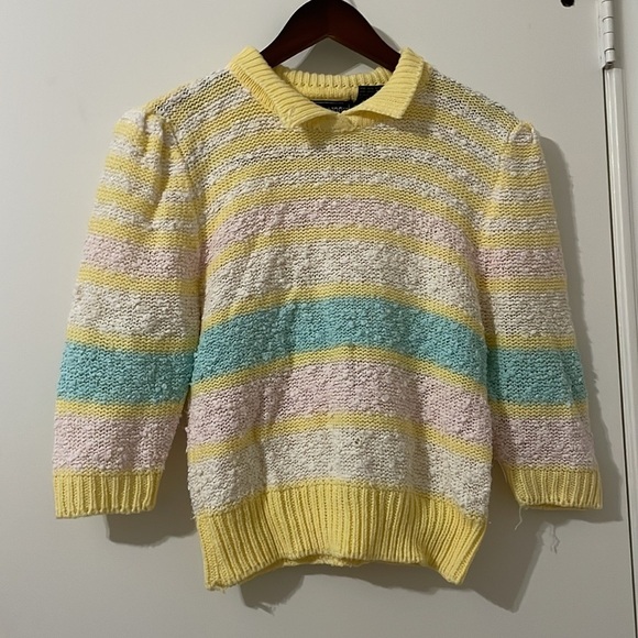 Vintage Yellow and Pink Crew Neck Sweater with Textured Knit Size M - Picture 1 of 4
